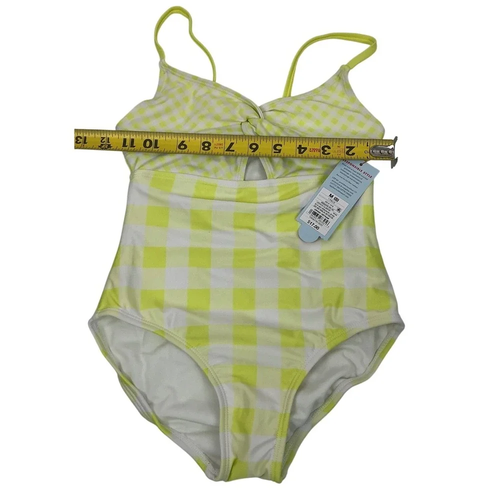 Cat & Jack Girls Gingham One Piece Swimsuit‎ Yellow White Size M Kids